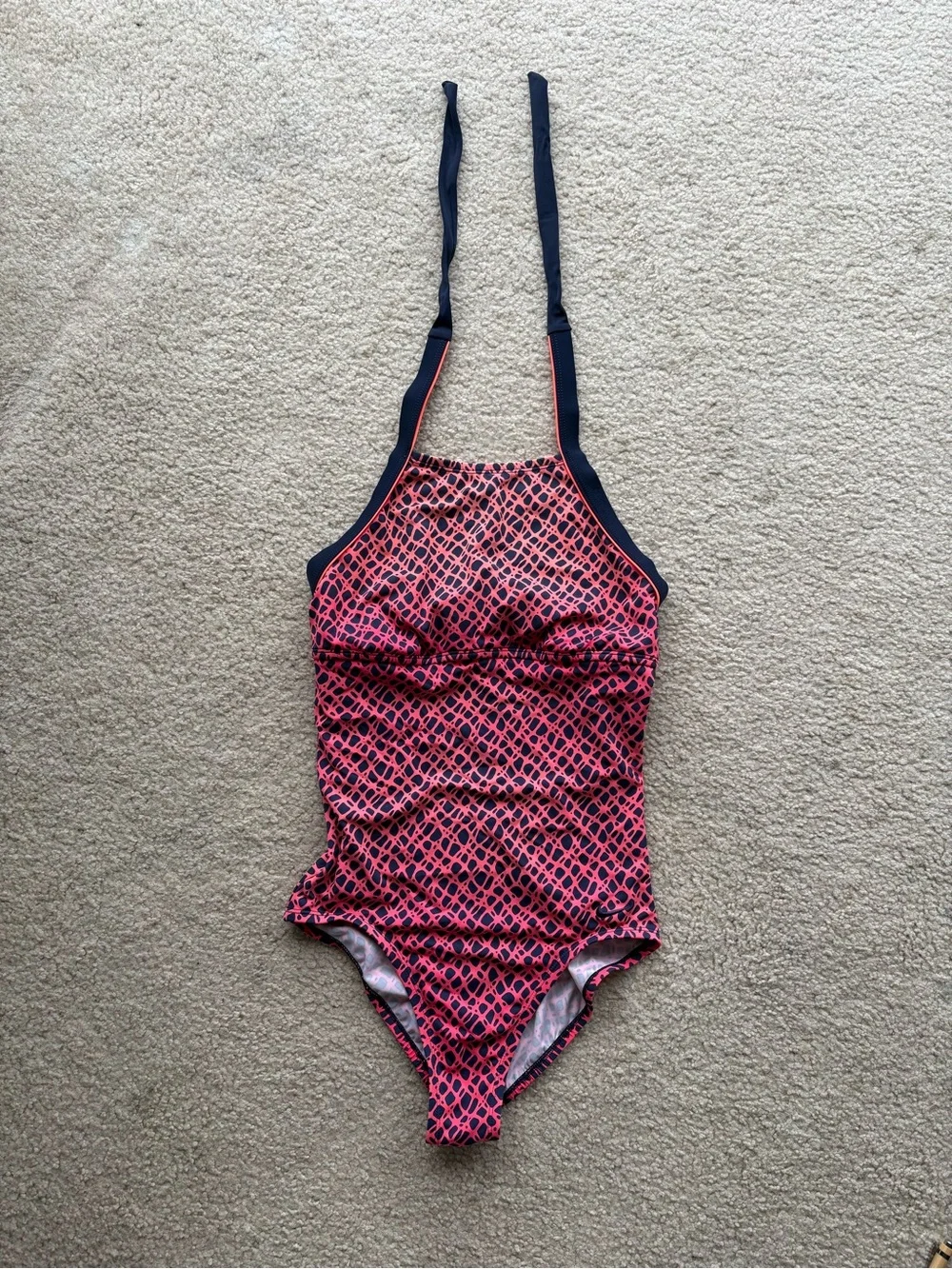 Nike Women's One-Piece Halter Swimsuit Pink & Navy Print Size Medium